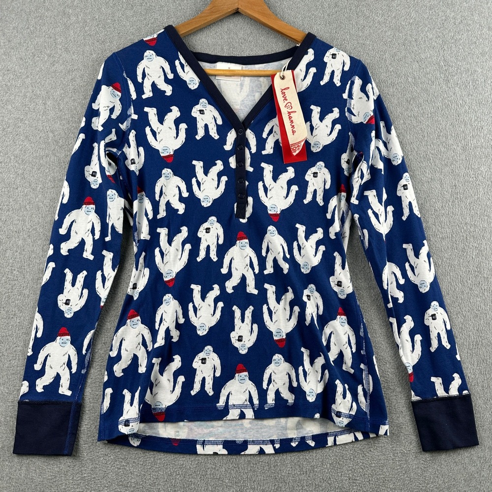 Hanna Andersson Pajama Top Womens M Blue Yeti Abominable Snowman Organic‎ Cotton